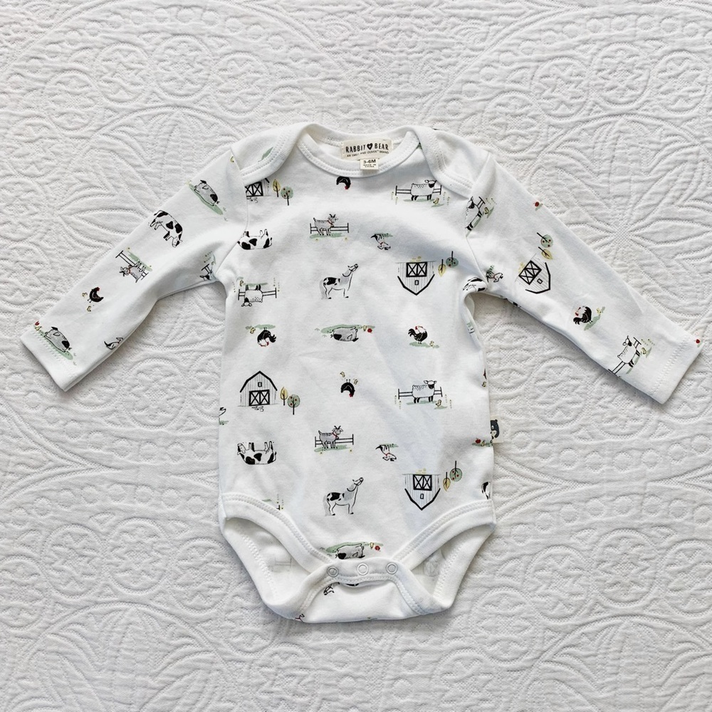 Rabbit + Bear‎ Organic Cotton Longsleeve Bodysuit, On the Farm